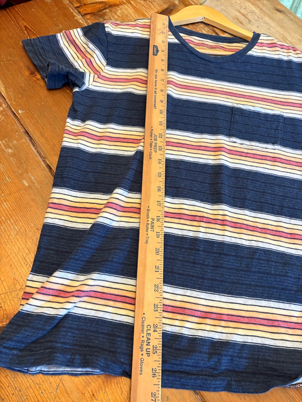 American Eagle Men's Retro Striped Pocket T-Shirt Medium 100% Cotton Navy - Picture 8 of 9